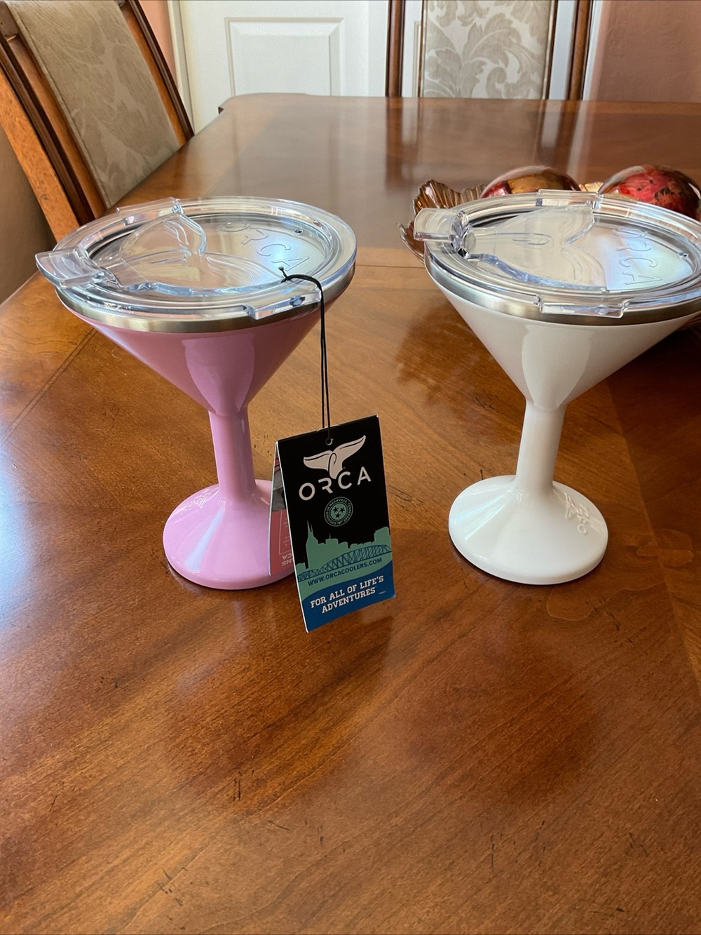 Orca 8oz Insulated Stemmed Chasertini Tumblers with lid - Pink and White NWT
